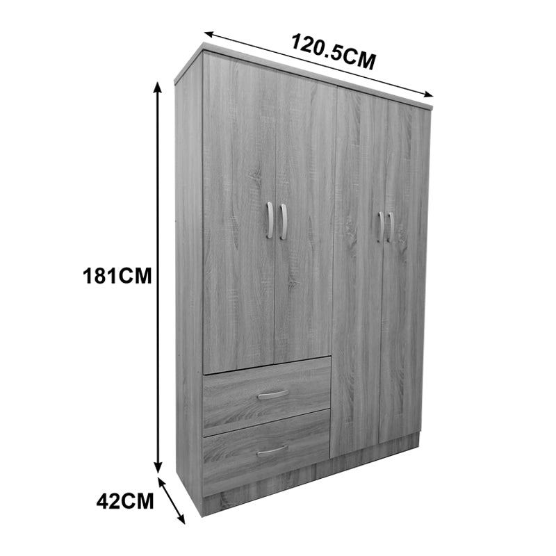 Ντουλάπα τετράφυλλη με 2 συρτάρια Athos pakoworld σε λευκή απόχρωση 120.5x42x181εκ