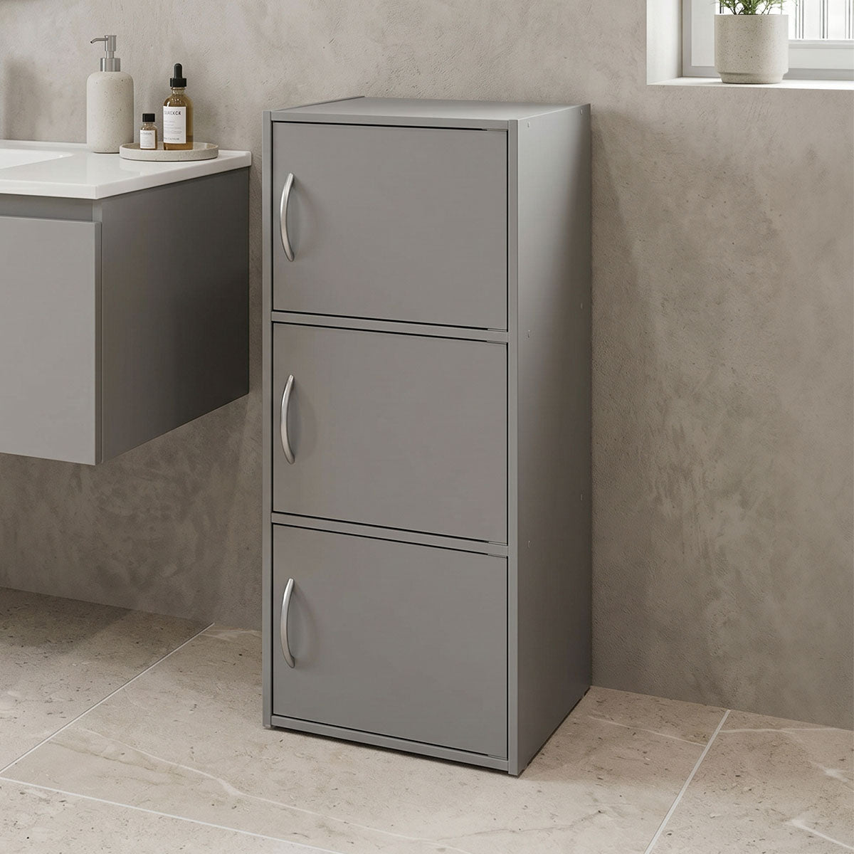 Ντουλάπι-στήλη Soline pakoworld ανοιχτό γκρι 40x34.5x90.5εκ
