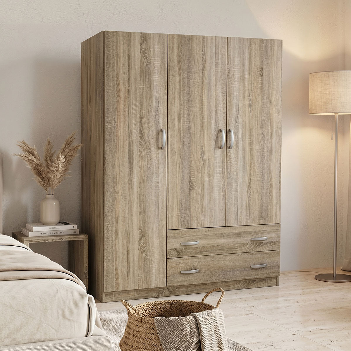 Ντουλάπα τρίφυλλη με 2 συρτάρια Alvia pakoworld sonoma 150x51x180εκ