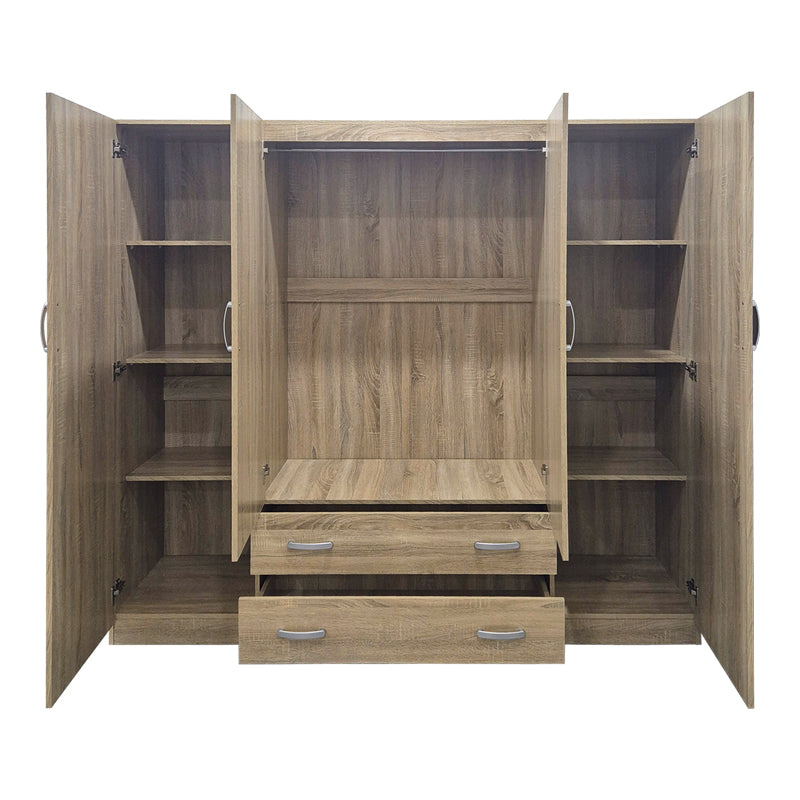 Ντουλάπα τετράφυλλη με 2 συρτάρια Alvia pakoworld sonoma 200x51x180εκ