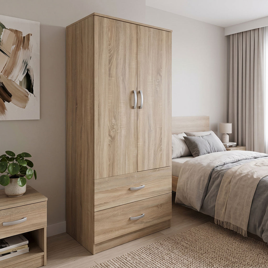 Ντουλάπα δίφυλλη με 2 συρτάρια Alvia pakoworld sonoma 80x51.5x180εκ