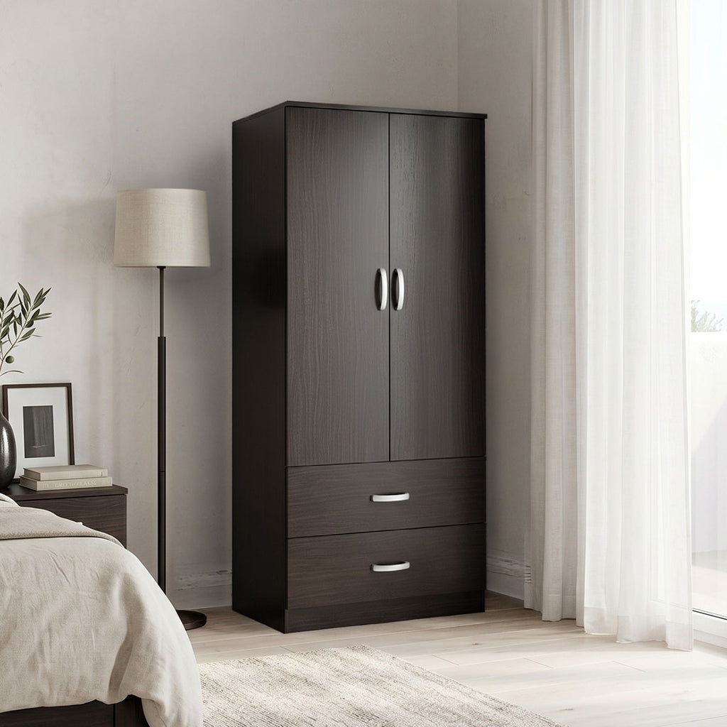 Ντουλάπα δίφυλλη με 2 συρτάρια Alvia pakoworld wenge 80x51.5x180εκ