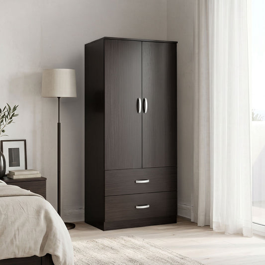 Ντουλάπα δίφυλλη με 2 συρτάρια Alvia pakoworld wenge 80x51.5x180εκ