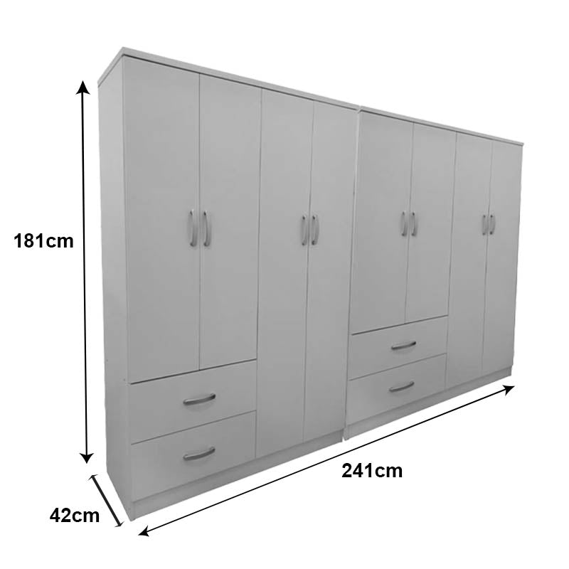 Ντουλάπα οχτάφυλλη Athos pakoworld λευκή 241x42x181εκ