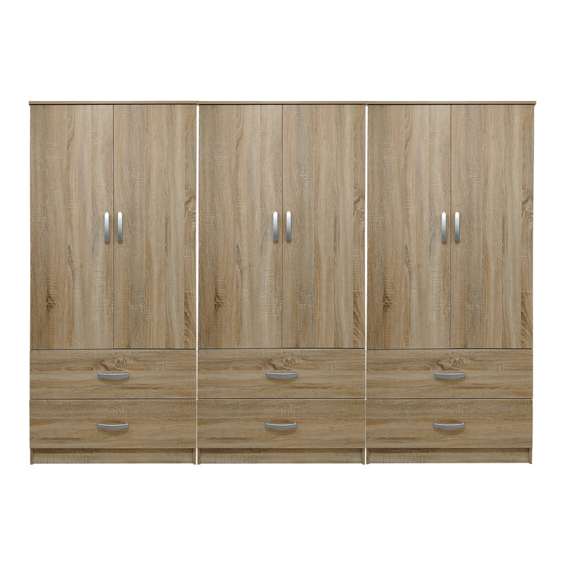 Ντουλάπα εξάφυλλη με συρτάρια Athos pakoworld sonoma 240x42x180εκ