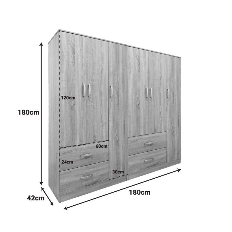 Ντουλάπα εξάφυλλη Athos pakoworld sonoma 180x42x180εκ