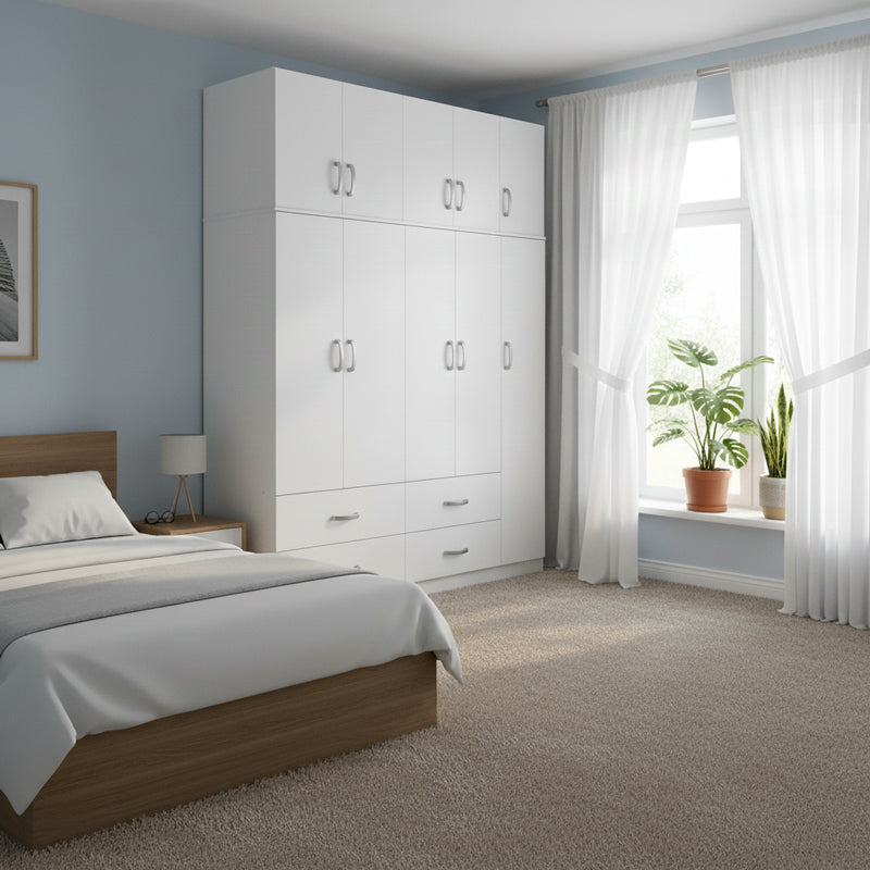 Ντουλάπα πεντάφυλλη με πατάρι Athos pakoworld λευκή 170x42x240εκ