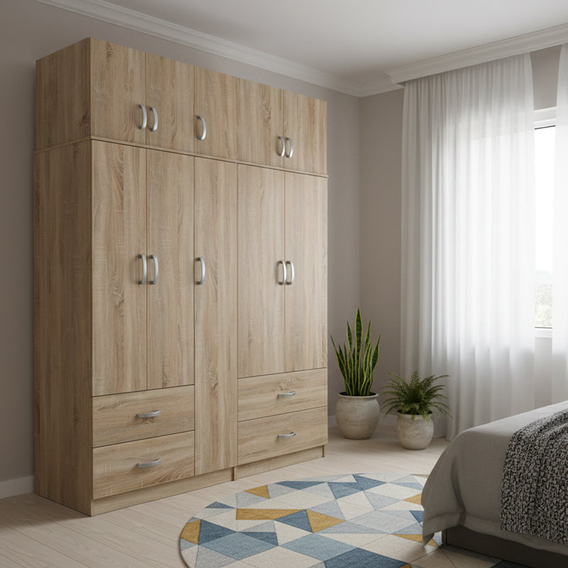 Ντουλάπα πεντάφυλλη με πατάρι Athos pakoworld sonoma 170x42x240εκ