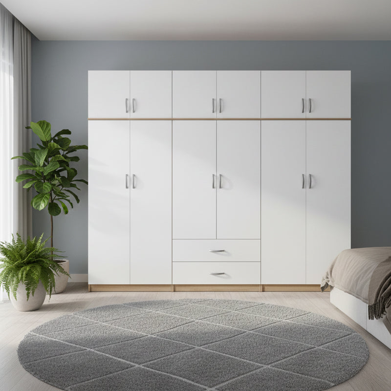Ντουλάπα εξάφυλλη με πατάρι Athos I pakoworld sonoma-λευκή 240x42x240εκ