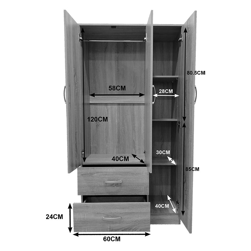 Ντουλάπα πεντάφυλλη με πατάρι Athos pakoworld sonoma-λευκή 170x42x240εκ