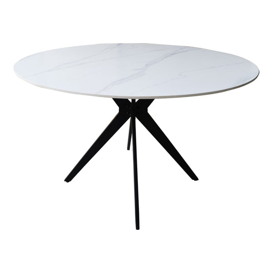 Τραπέζι Orbital pakoworld sintered stone λευκή όψη μαρμάρου με μαύρα μεταλλικά πόδια Φ120x76εκ