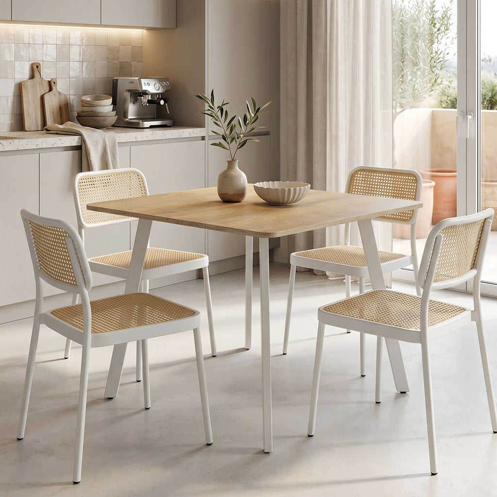 Τραπέζι Squaro pakoworld sonoma mdf με λευκά μεταλλικά πόδια 80x80x75εκ