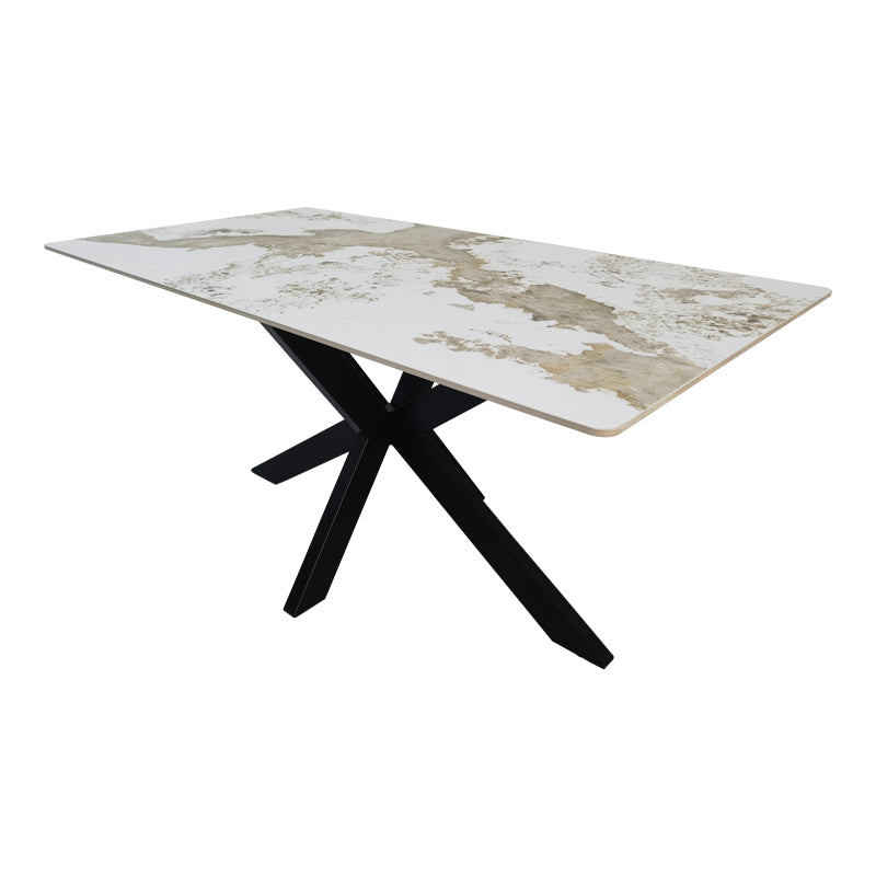 Τραπέζι Bethan pakoworld sintered stone-μέταλλο λευκό μαρμάρου-μαύρο 160x80x75εκ