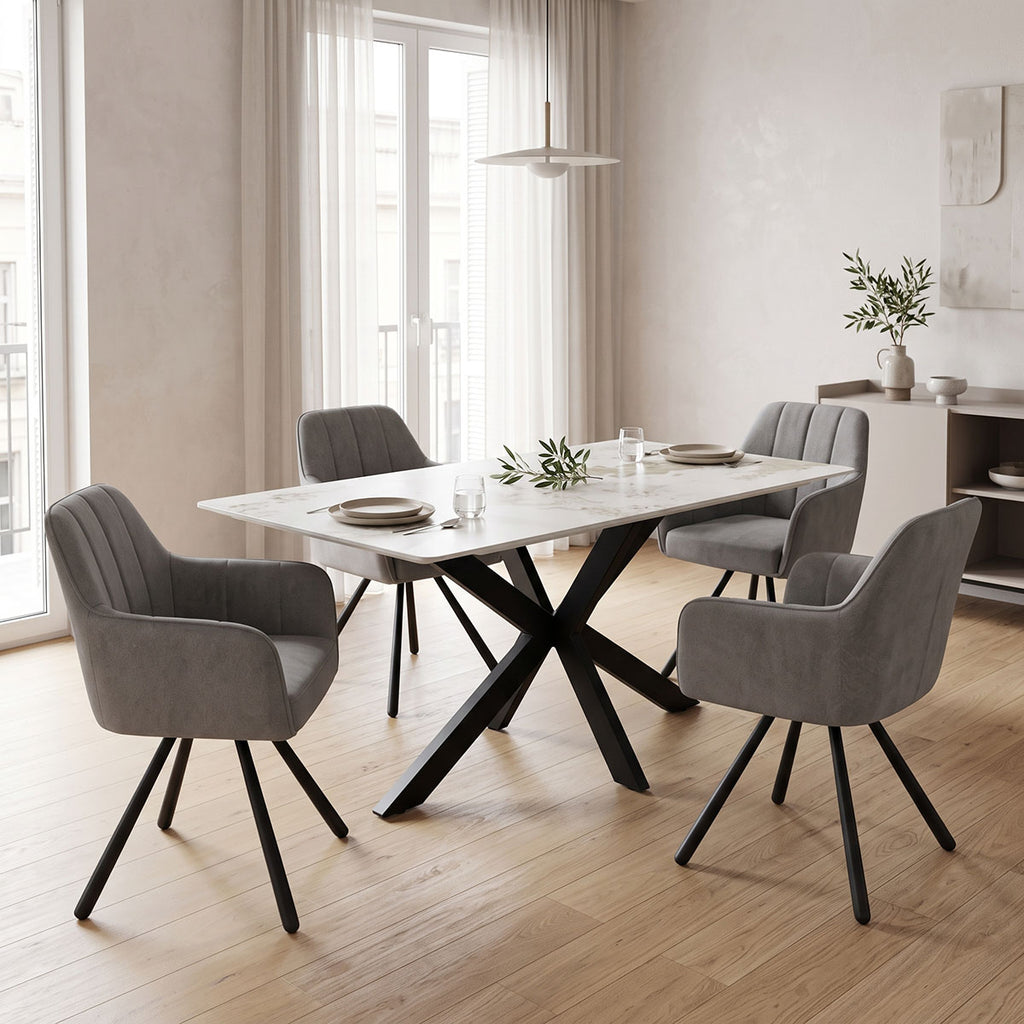 Τραπέζι Bethan pakoworld sintered stone-μέταλλο λευκό μαρμάρου-μαύρο 160x80x75εκ