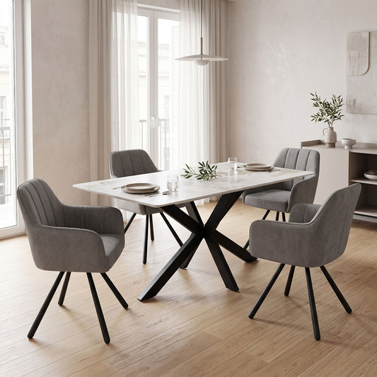 Τραπέζι Bethan pakoworld sintered stone-μέταλλο λευκό μαρμάρου-μαύρο 160x80x75εκ