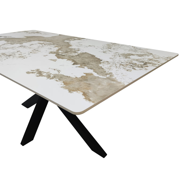 Τραπέζι Bethan 4Life sintered stone-μέταλλο λευκό μαρμάρου-μαύρο 180x90x75εκ