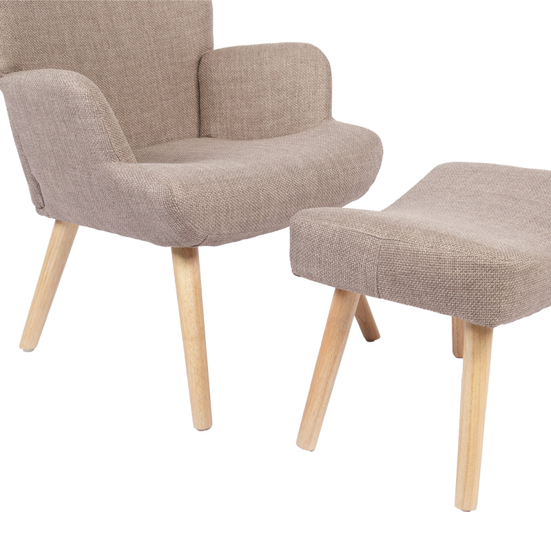 Πολυθρόνα-μπερζέρα με υποπόδιο Gerlina pakoworld γκρι-μπεζ ύφασμα με πόδι σε φυσική απόχρωση 71x64x94εκ