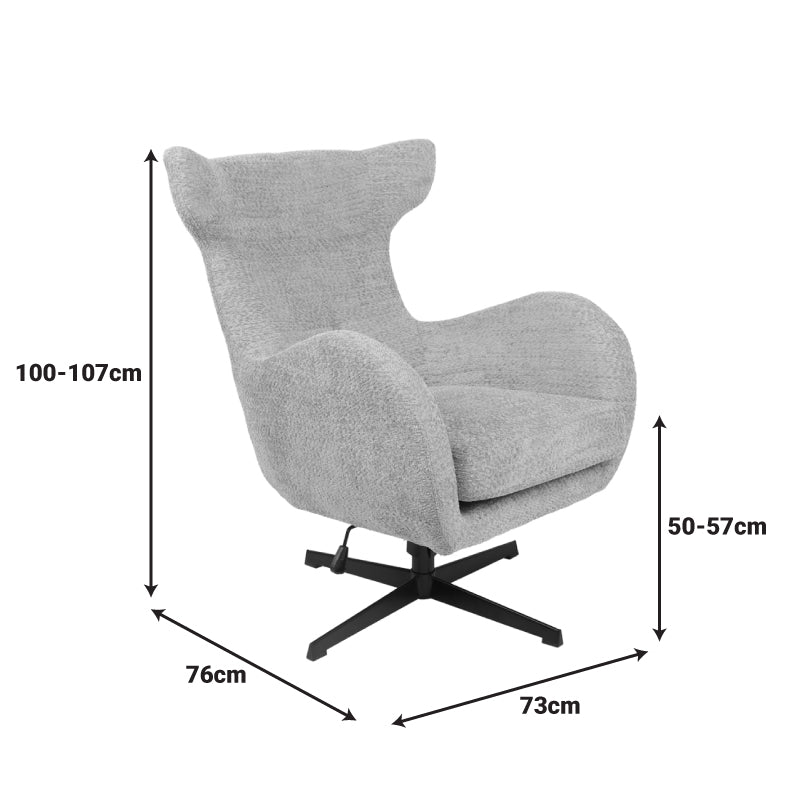 Πολυθρόνα Zefrina pakoworld περιστρεφόμενη γκρι μπεζ ύφασμα με βάση σε μαύρη απόχρωση 77x82x100-107εκ