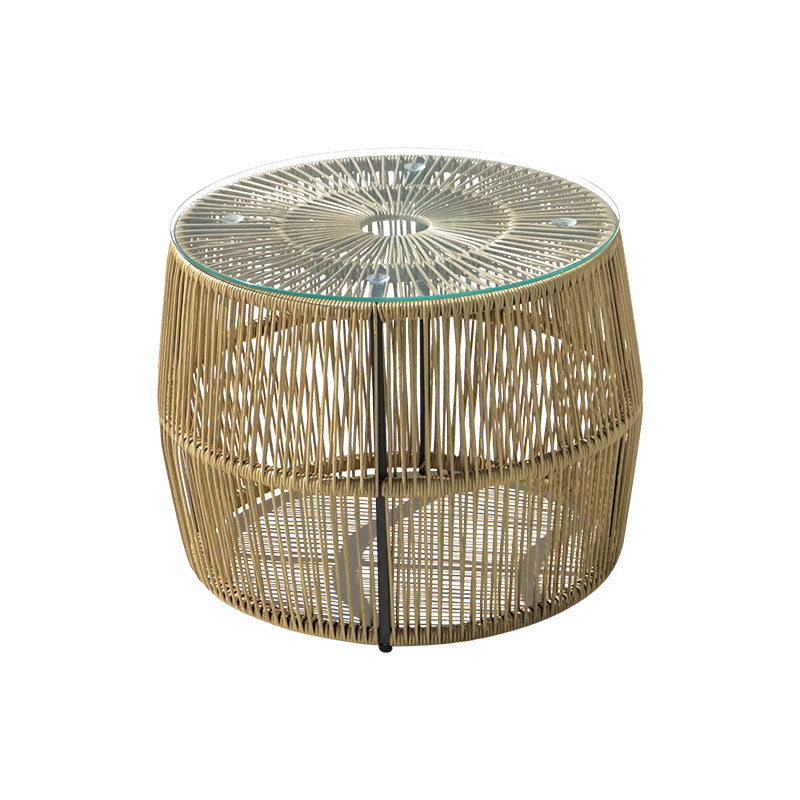 Τραπέζι Adela 4Life pe wicker-γυαλί σε φυσική απόχρωση Φ47x38εκ