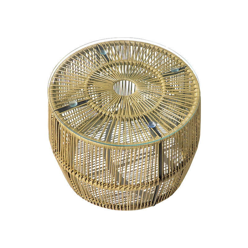 Τραπέζι Adela 4Life pe wicker-γυαλί σε φυσική απόχρωση Φ47x38εκ