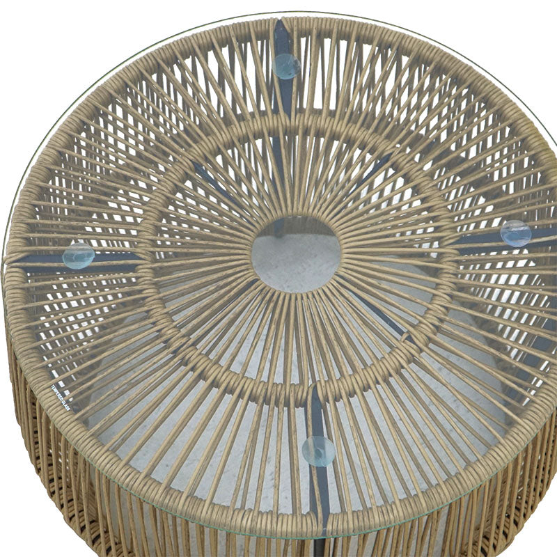 Τραπέζι Adela 4Life pe wicker-γυαλί σε φυσική απόχρωση Φ47x38εκ
