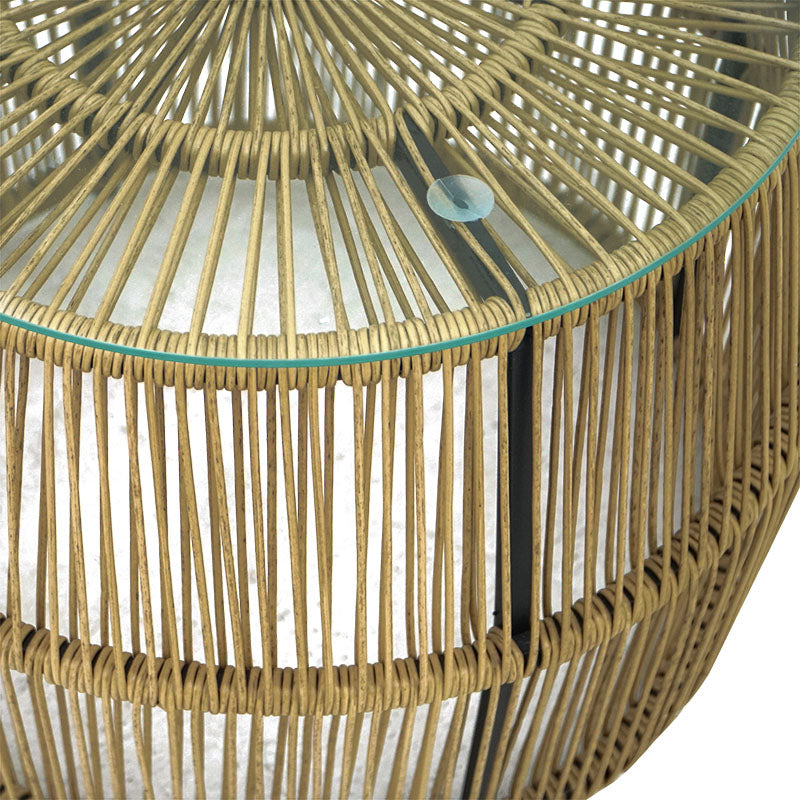 Τραπέζι Adela 4Life pe wicker-γυαλί σε φυσική απόχρωση Φ47x38εκ