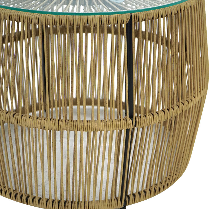 Τραπέζι Adela 4Life pe wicker-γυαλί σε φυσική απόχρωση Φ47x38εκ