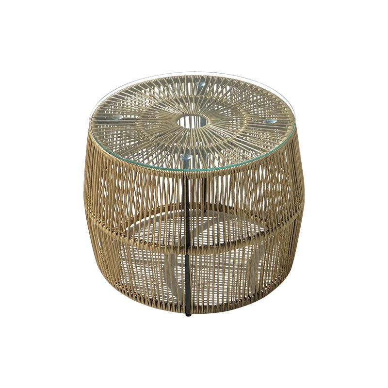 Τραπέζι Adela 4Life pe wicker-γυαλί σε φυσική απόχρωση Φ47x38εκ