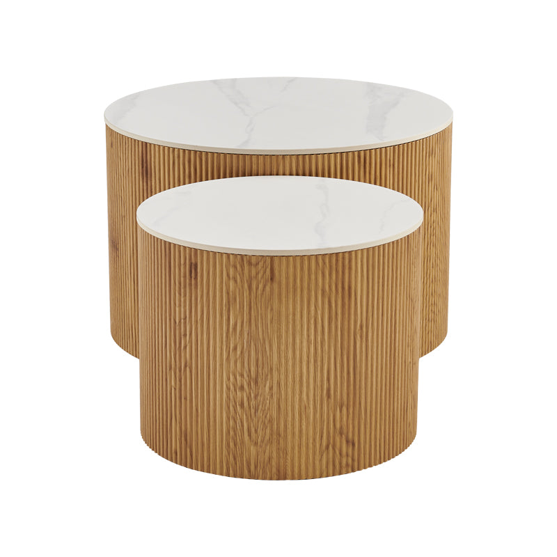 Τραπέζι σαλονιού Nelba pakoworld σετ 2τεμ oak MDF με  κεραμική επιφάνεια σε όψη μαρμάρου