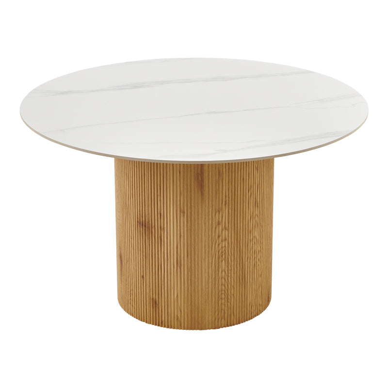 Τραπέζι Sikulu pakoworld oak MDF με κεραμική επιφάνεια σε λευκό μαρμάρου Φ125x77εκ