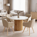 Τραπέζι Sikulu pakoworld oak MDF με κεραμική επιφάνεια σε λευκό μαρμάρου Φ125x77εκ