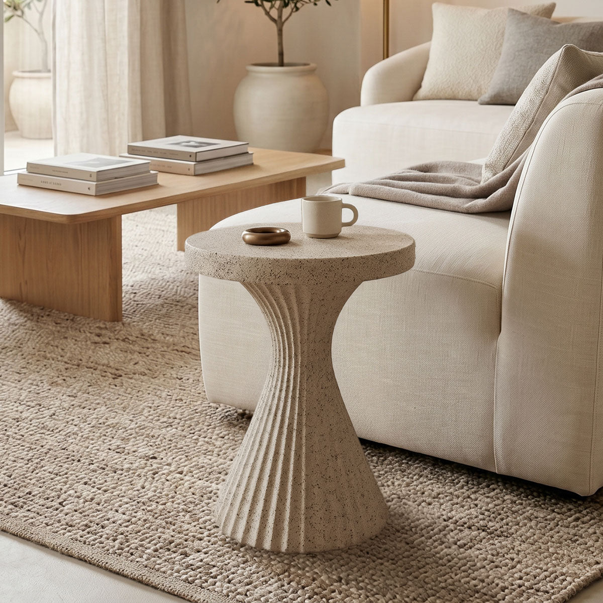 Βοηθητικό τραπέζι Nome pakoworld MGO εκρού Φ38x46.5εκ