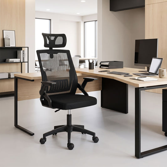 Καρέκλα γραφείου Plymot pakoworld mesh χρώμα μαύρο 48x58x112-122εκ
