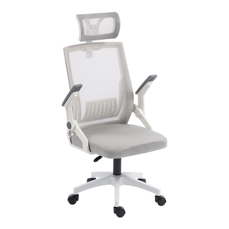 Καρέκλα γραφείου Plymot pakoworld λευκή - mesh γκρι 48x58x112-122εκ