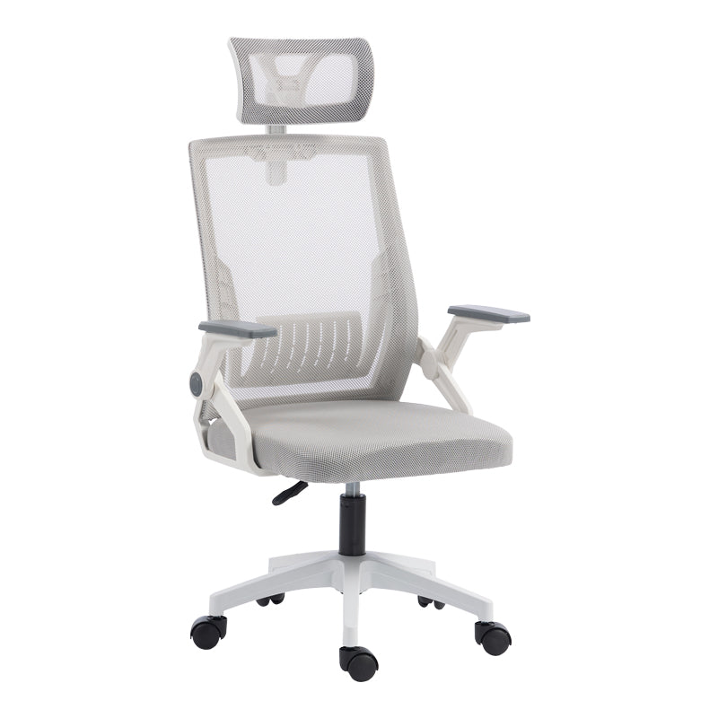 Καρέκλα γραφείου Plymot pakoworld λευκή - mesh γκρι 48x58x112-122εκ