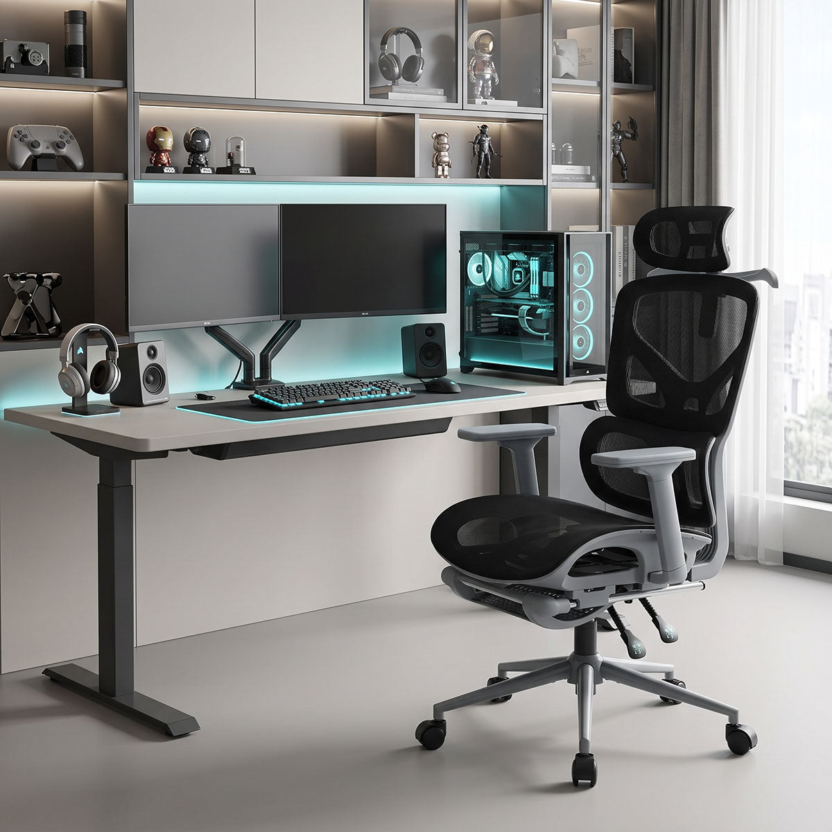 Καρέκλα γραφείου διευθυντη Vigo pakoworld γκρι- mesh μαύρο 52x70x118-124εκ